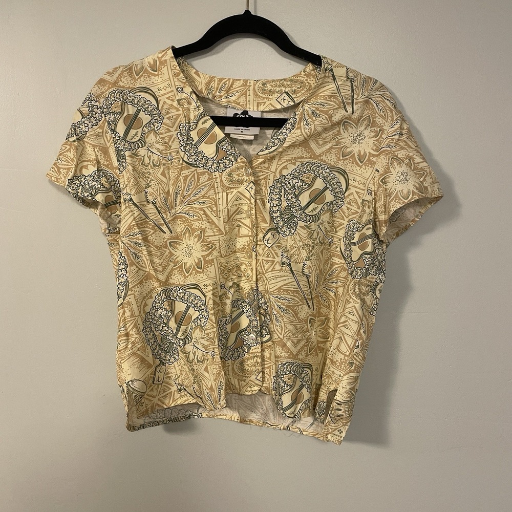 Vintage Hilo Hattie Beige Hawaiian Shirt Women's Small Aloha Tropical Luau